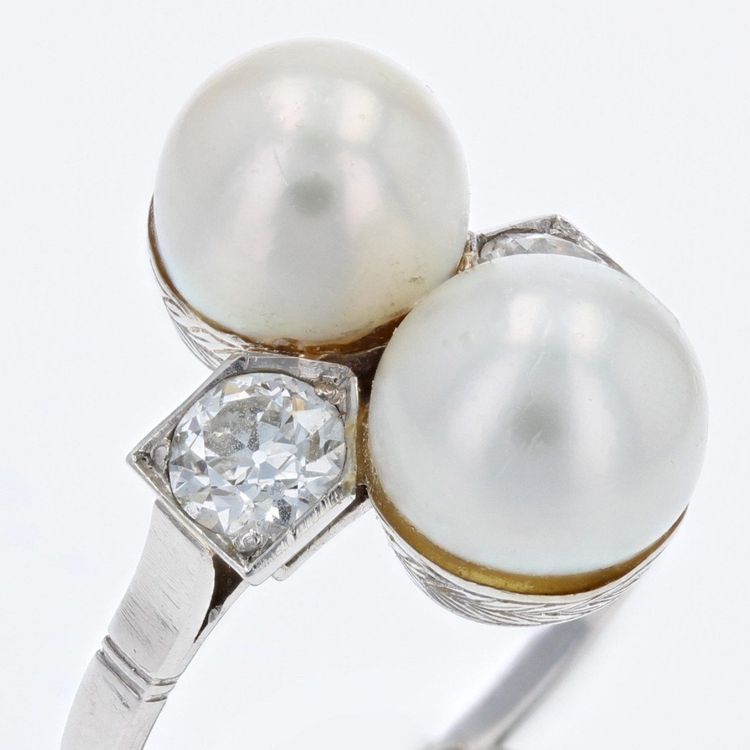 Antiker Ring Du und Ich Feine Perlen Diamanten