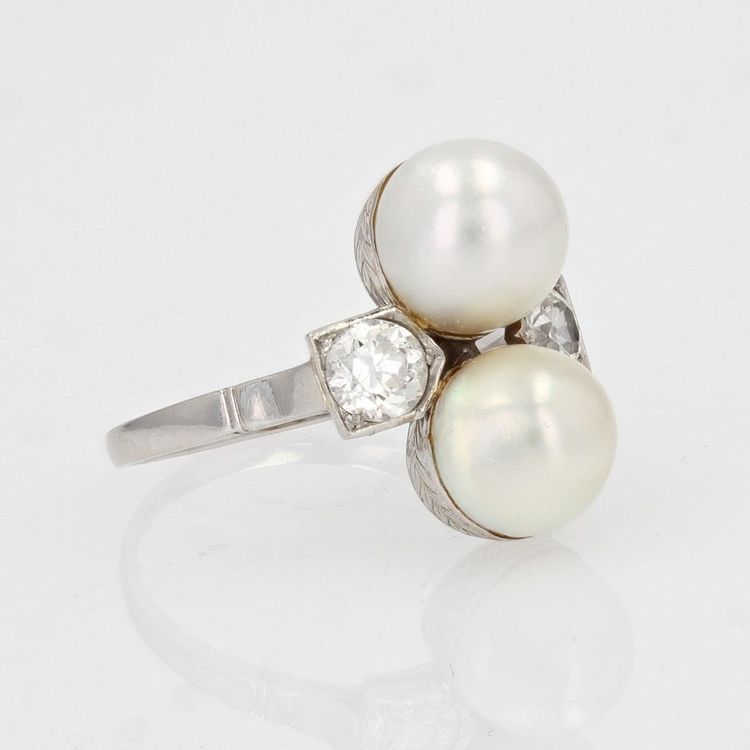 Antiker Ring Du und Ich Feine Perlen Diamanten