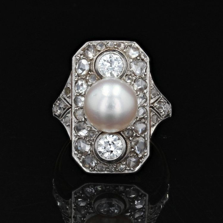 Antiker Art Deco Perlen- und Diamantring