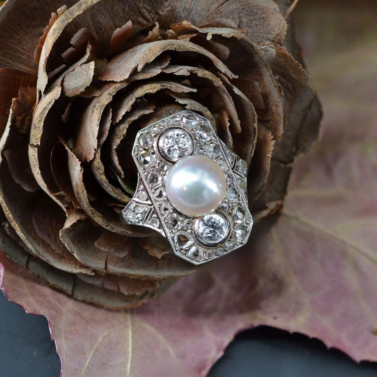 Antiker Art Deco Perlen- und Diamantring