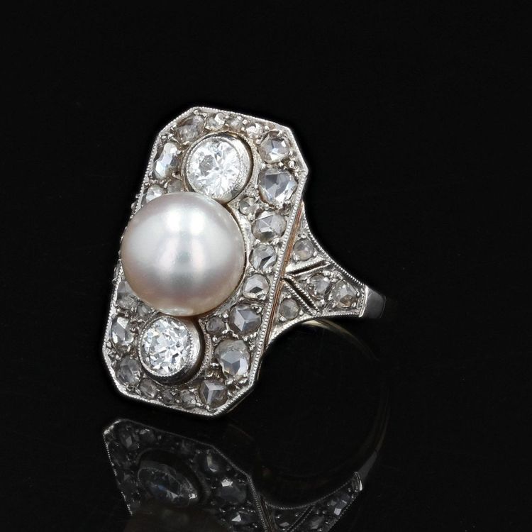 Antiker Art Deco Perlen- und Diamantring