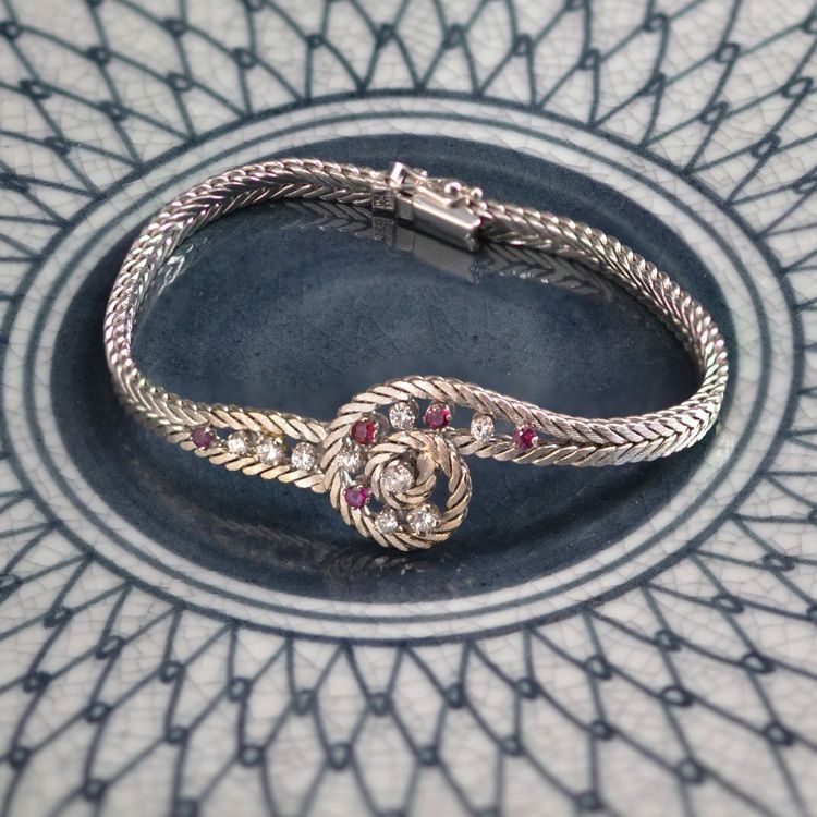 Vintage Bracelet White Gold Ruby Diamonds
