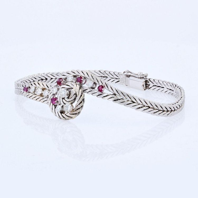 Vintage Bracelet White Gold Ruby Diamonds