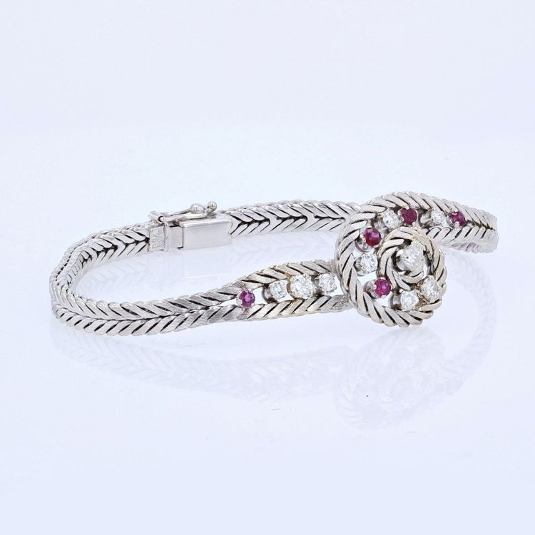 Vintage Bracelet White Gold Ruby Diamonds
