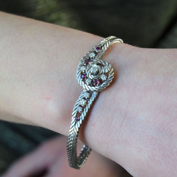 Vintage Bracelet White Gold Ruby Diamonds