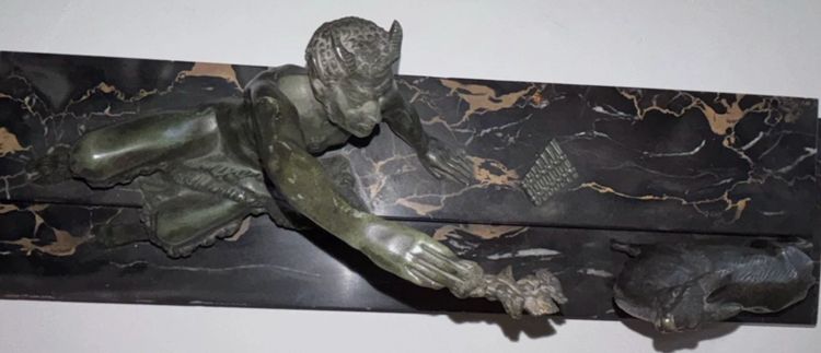 BOURAINE Marcel (1886-1948) "Il pomeriggio di un fauno" Bronzo Art Déco con satiro o pan, firmato
