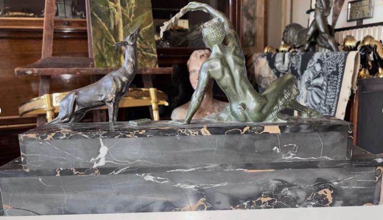 BOURAINE Marcel (1886-1948) "Il pomeriggio di un fauno" Bronzo Art Déco con satiro o pan, firmato
