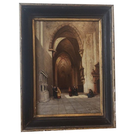 Olio su tavola - Interno della Cattedrale di Treviri - Johannes Bosboom (1817-1891)