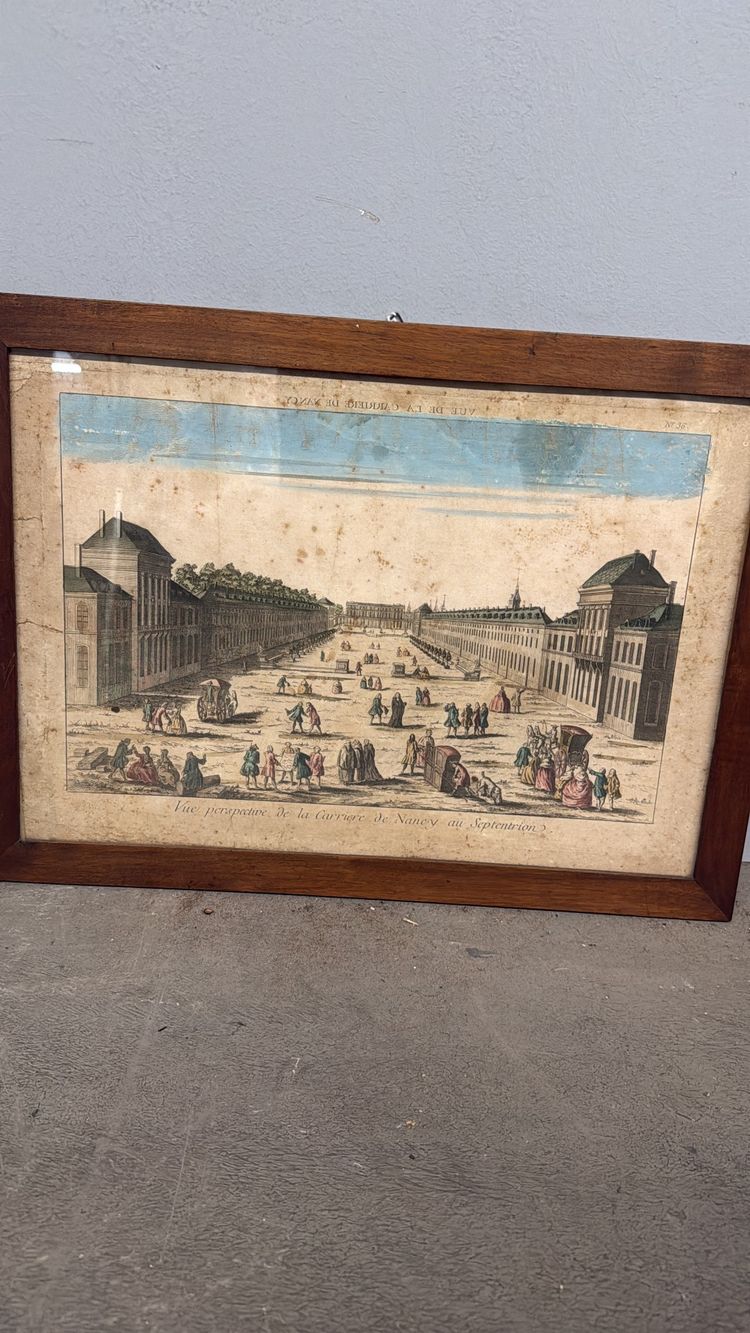 Antique 19th century engraving painted View of the Carriere de Nency au Septentrion, 52x38cm. In excellent condition.