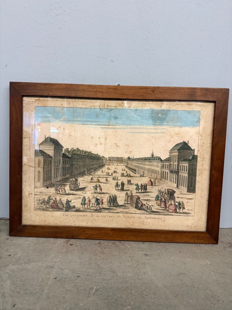 Antique 19th century engraving painted View of the Carriere de Nency au Septentrion, 52x38cm. In excellent condition.