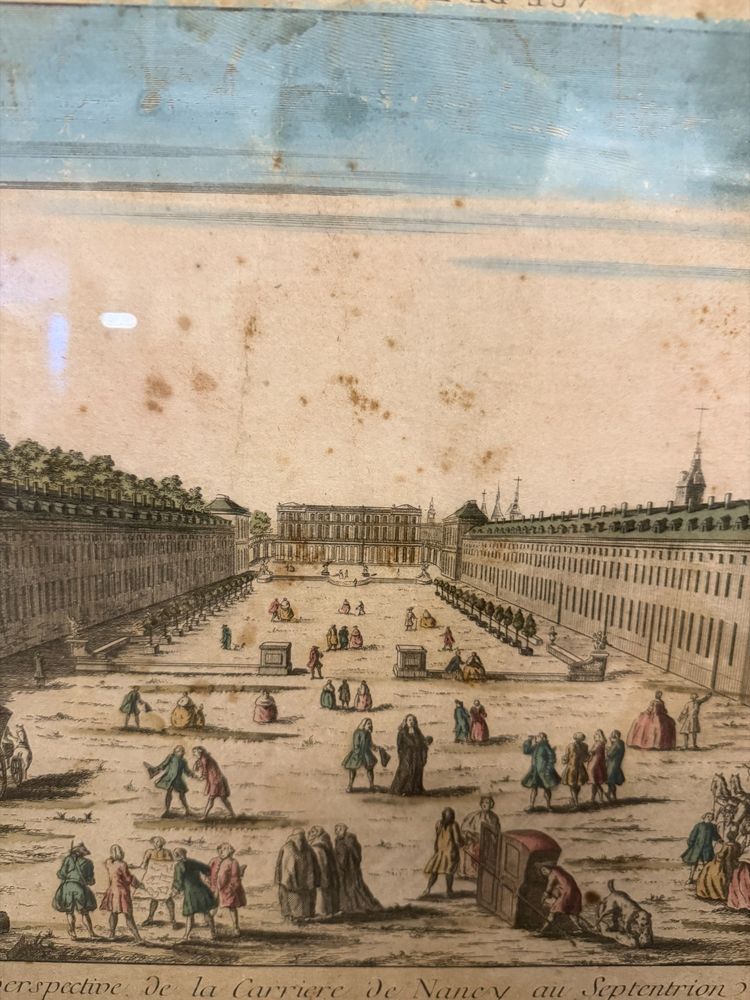 Antique 19th century engraving painted View of the Carriere de Nency au Septentrion, 52x38cm. In excellent condition.