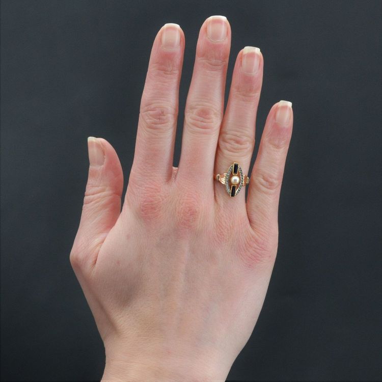 Art Deco Perlen-Saphir-Ring 2 Gold