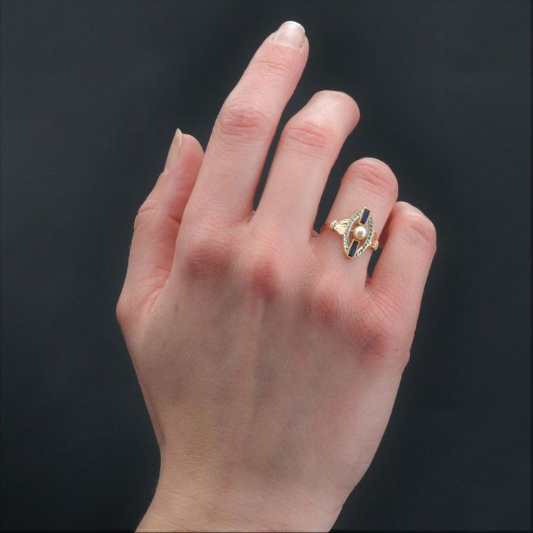 Art Deco Perlen-Saphir-Ring 2 Gold