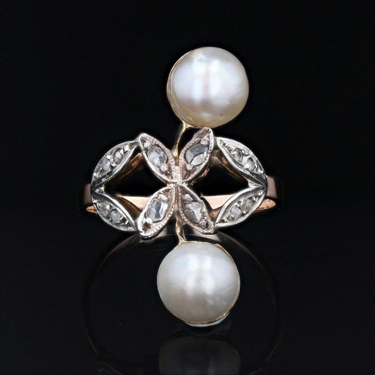 Antiker Duo-Perlen- und Diamantring