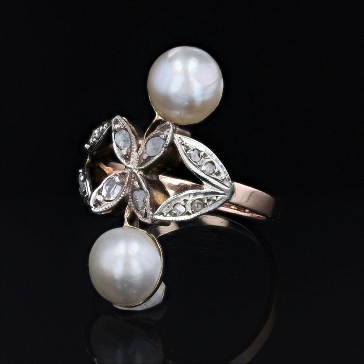 Antiker Duo-Perlen- und Diamantring