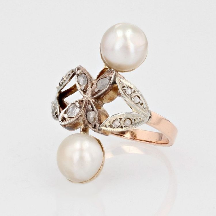 Antiker Duo-Perlen- und Diamantring