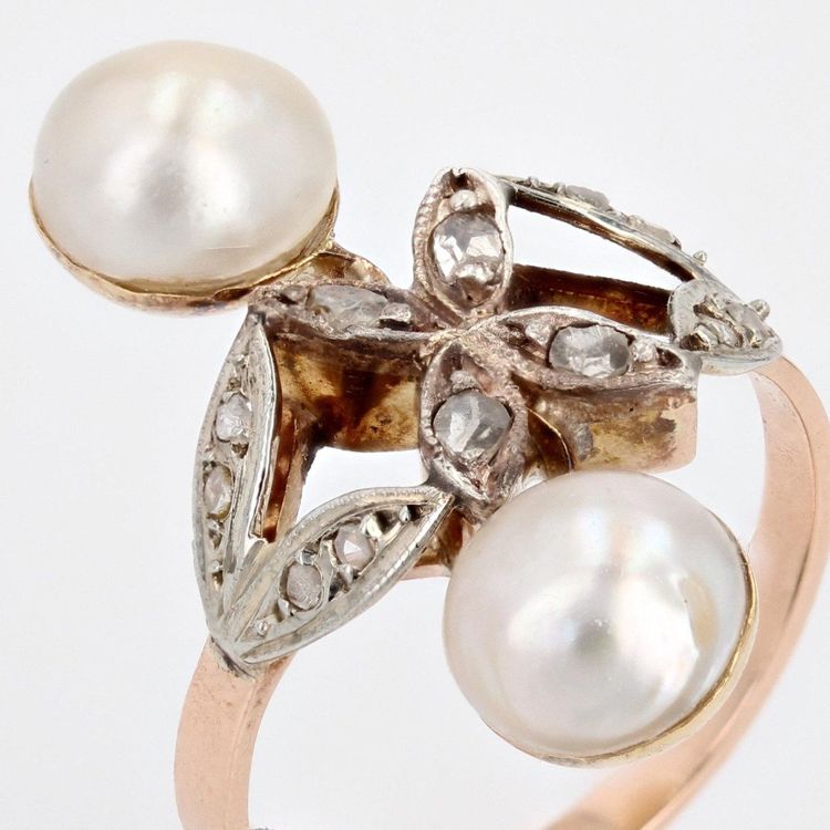 Antiker Duo-Perlen- und Diamantring
