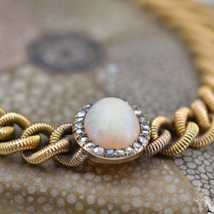 Old Curb Bracelet And Its Opal Diamond Pattern