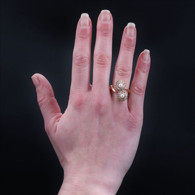 Antiker Duo Daisy Perlen-Diamantring