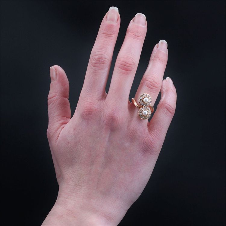 Antiker Duo Daisy Perlen-Diamantring