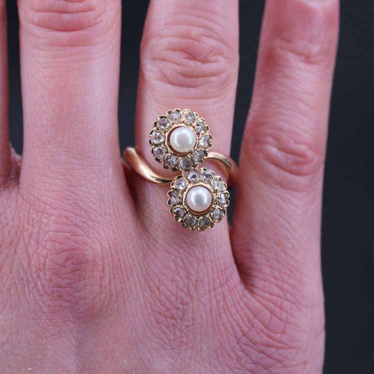 Antiker Duo Daisy Perlen-Diamantring