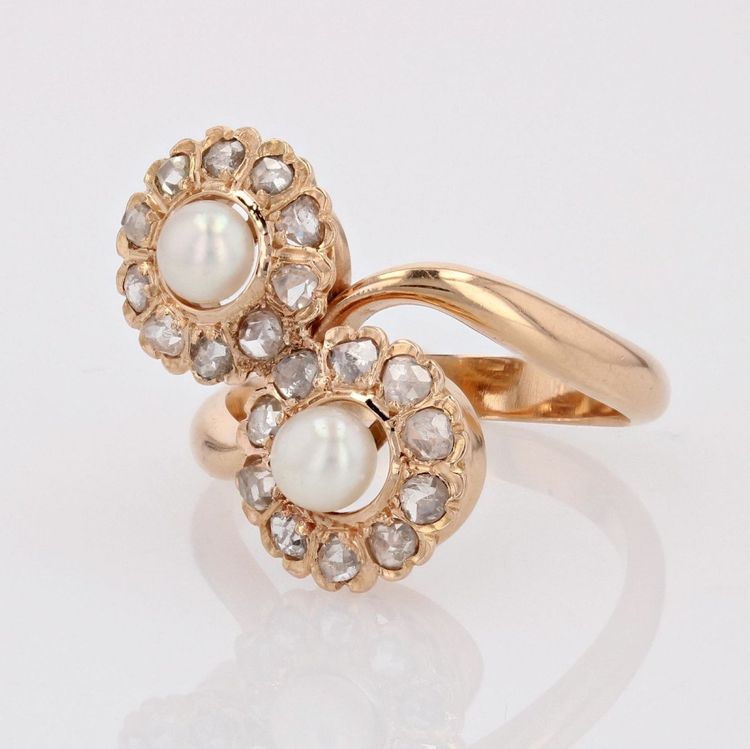 Antiker Duo Daisy Perlen-Diamantring