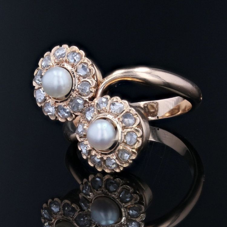 Antiker Duo Daisy Perlen-Diamantring