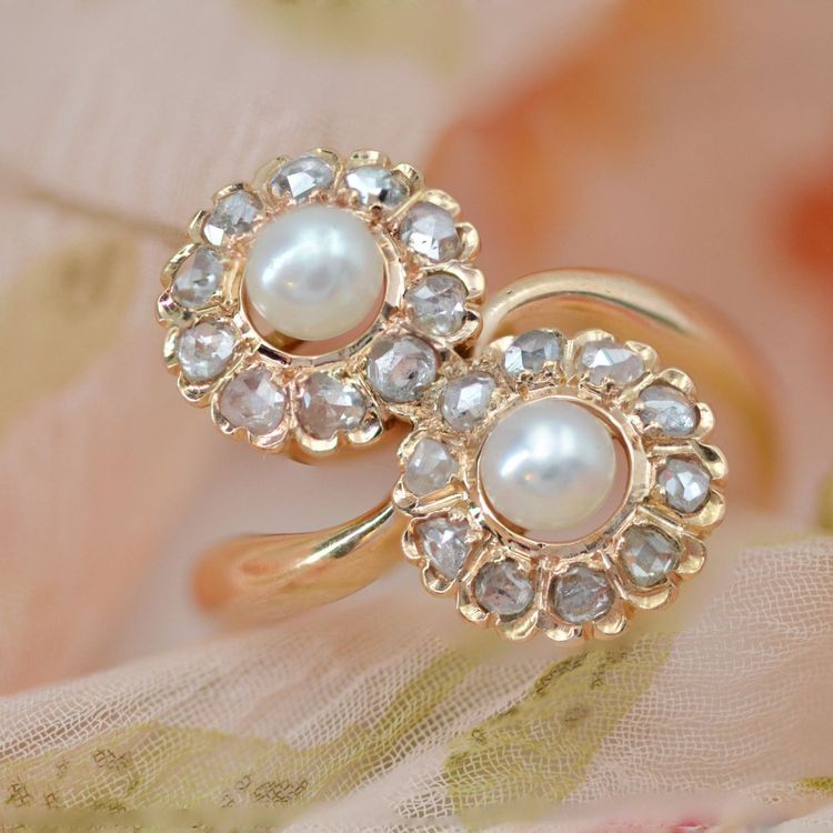 Antiker Duo Daisy Perlen-Diamantring