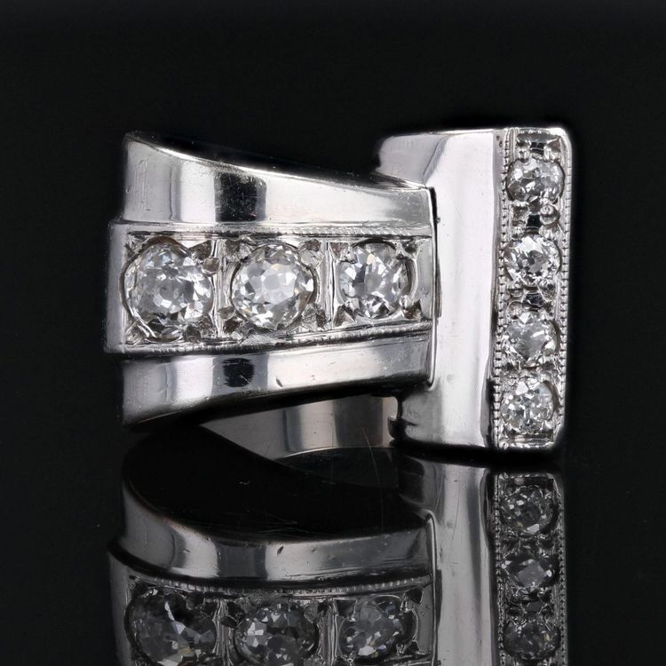 Anello asimmetrico retrò con diamanti