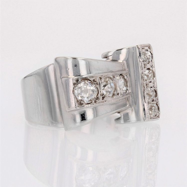 Anello asimmetrico retrò con diamanti