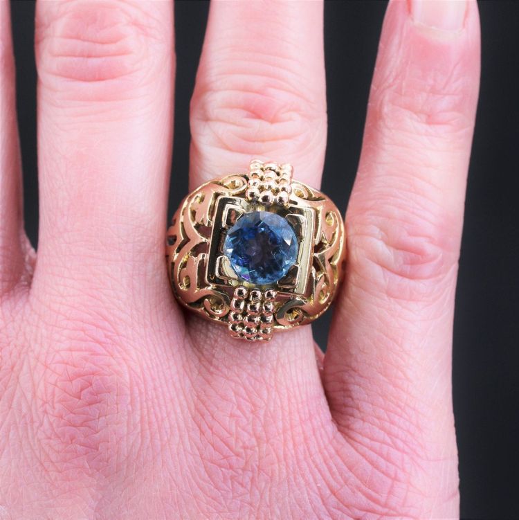 Bague Dôme Or Ajourée Et Son Aigue-marine