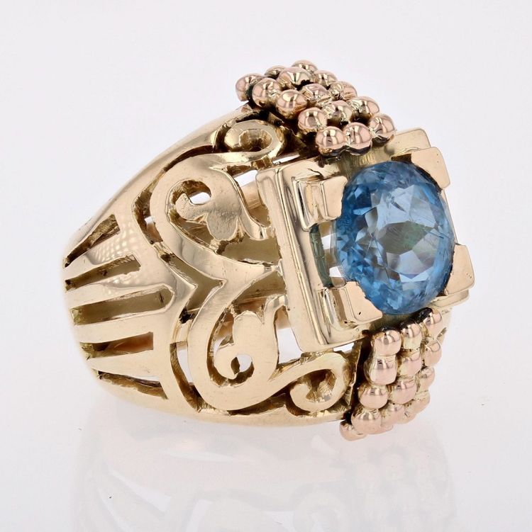 Bague Dôme Or Ajourée Et Son Aigue-marine