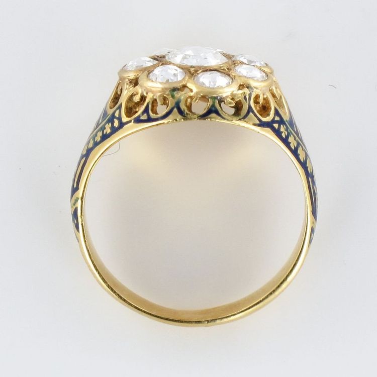 Ring mit Diamanten und blauem Emaille