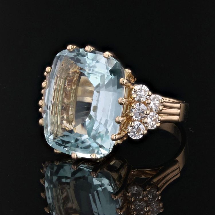 Aquamarine And Diamond Cocktail Ring