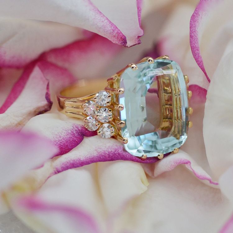 Aquamarine And Diamond Cocktail Ring