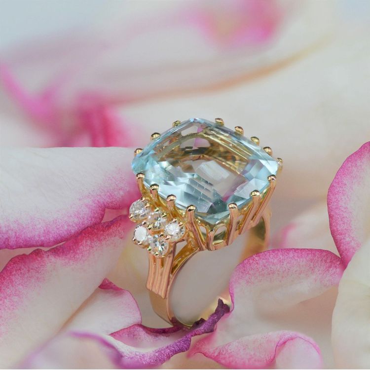 Aquamarine And Diamond Cocktail Ring