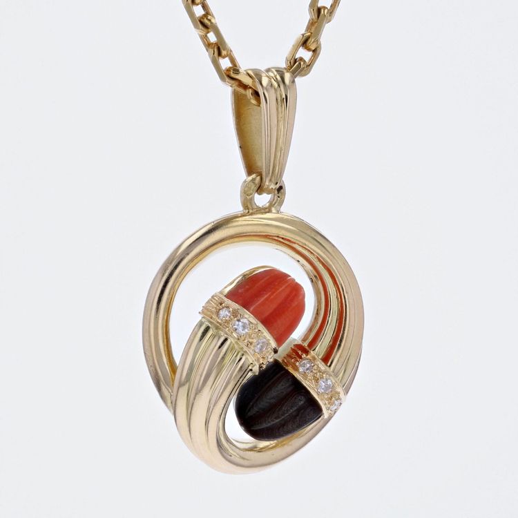 Pendentif Diamants Corail ébène Or