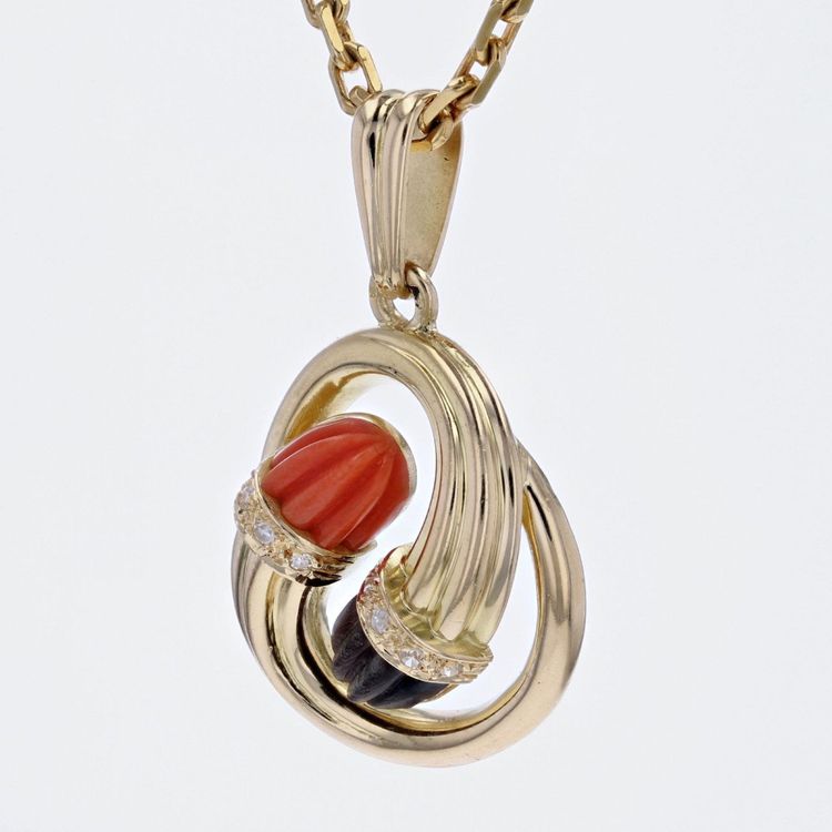 Pendentif Diamants Corail ébène Or