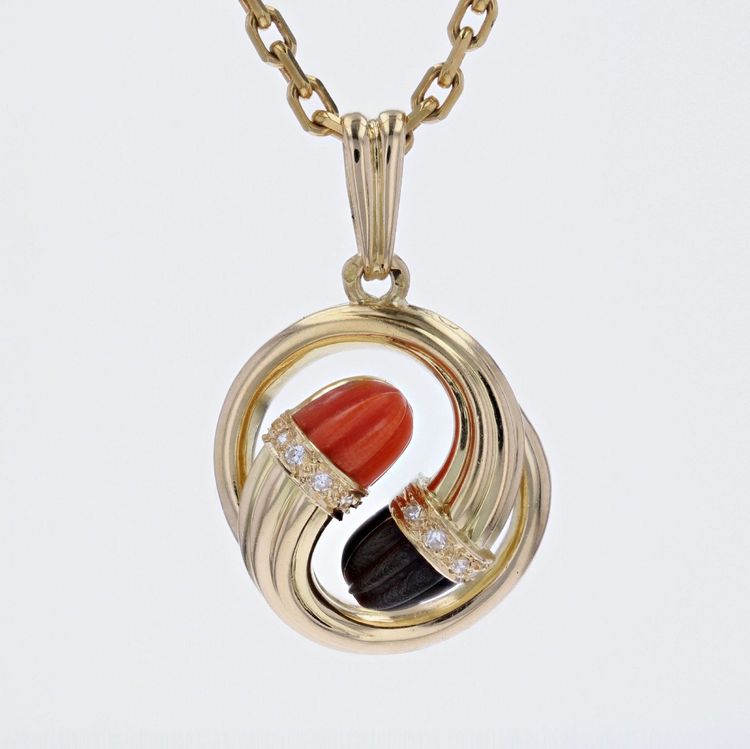 Pendentif Diamants Corail ébène Or