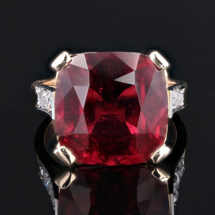 Bague Ancienne Art Déco Tourmaline Coussin Et Diamants