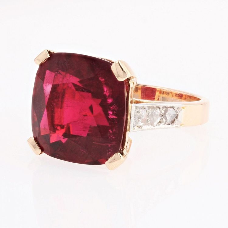 Bague Ancienne Art Déco Tourmaline Coussin Et Diamants