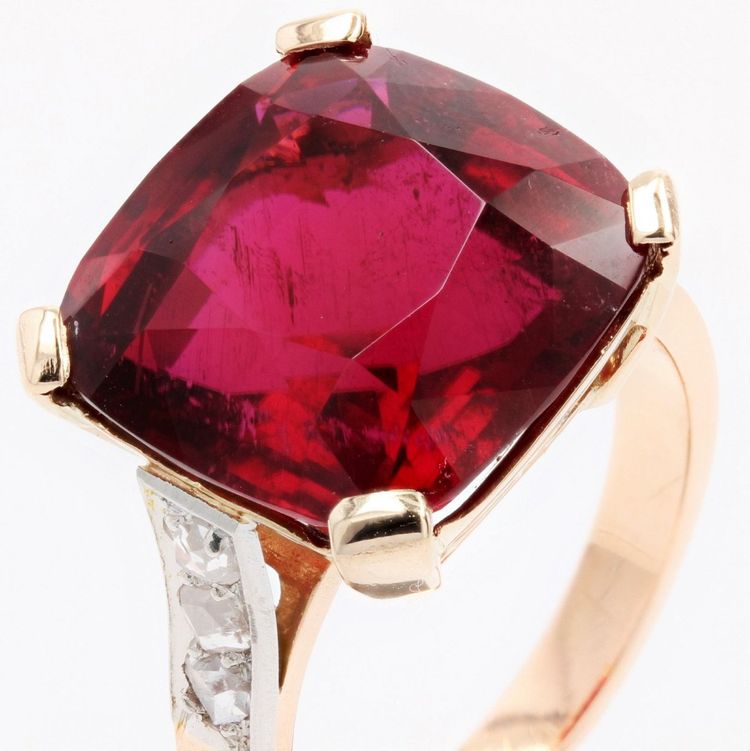 Bague Ancienne Art Déco Tourmaline Coussin Et Diamants