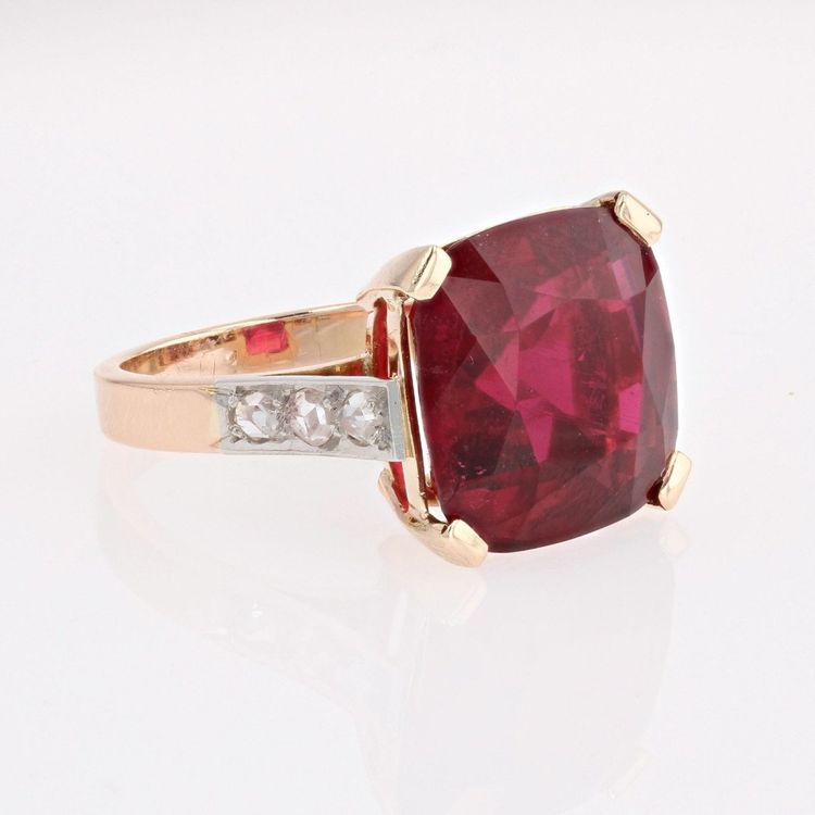 Bague Ancienne Art Déco Tourmaline Coussin Et Diamants