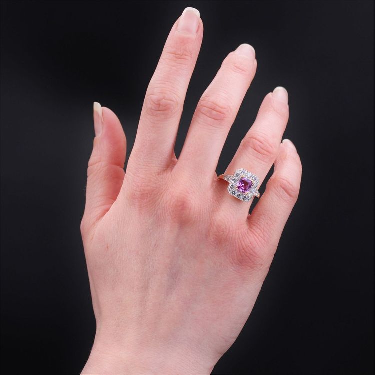 Bague Style Art Déco Saphir Rose Et Diamants