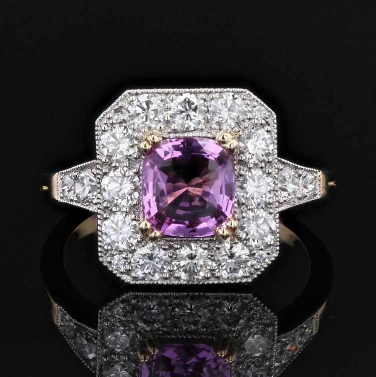 Bague Style Art Déco Saphir Rose Et Diamants