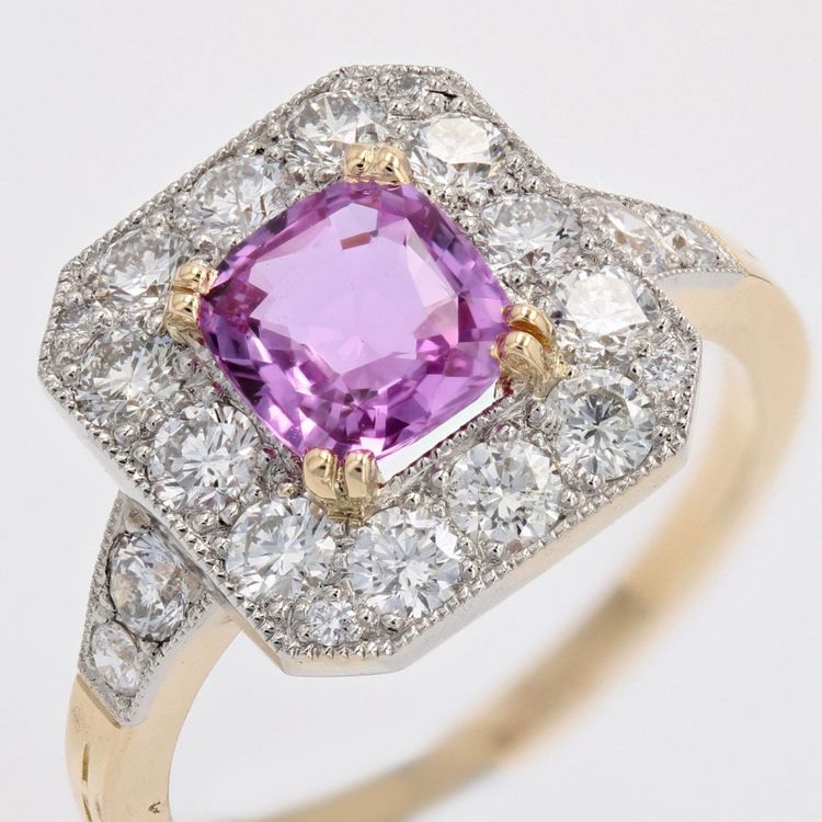 Bague Style Art Déco Saphir Rose Et Diamants