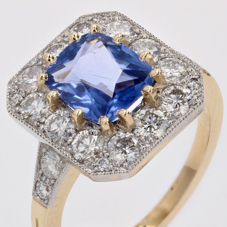 Bague Style Art Déco Saphir Bleu Et Diamants