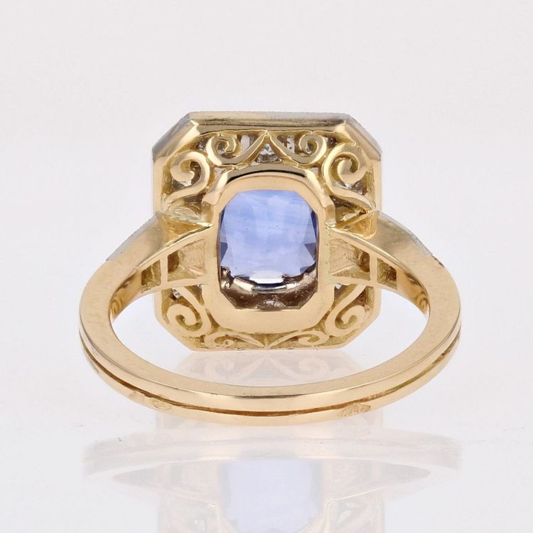 Bague Style Art Déco Saphir Bleu Et Diamants