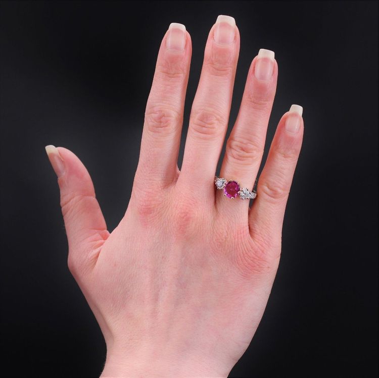 Bague Saphir Rose Et Diamants Or Platine