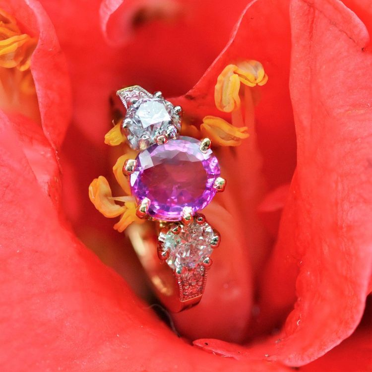 Bague Saphir Rose Et Diamants Or Platine